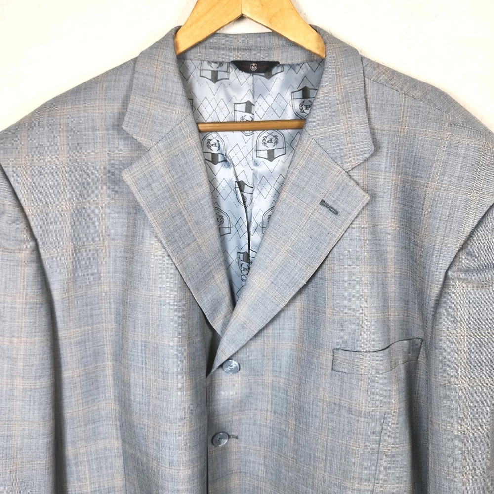 Phat Farm Blazer Sport Coat Mens 52XL Virgin Wool Gray Plaid 4 Button VTG Preppy